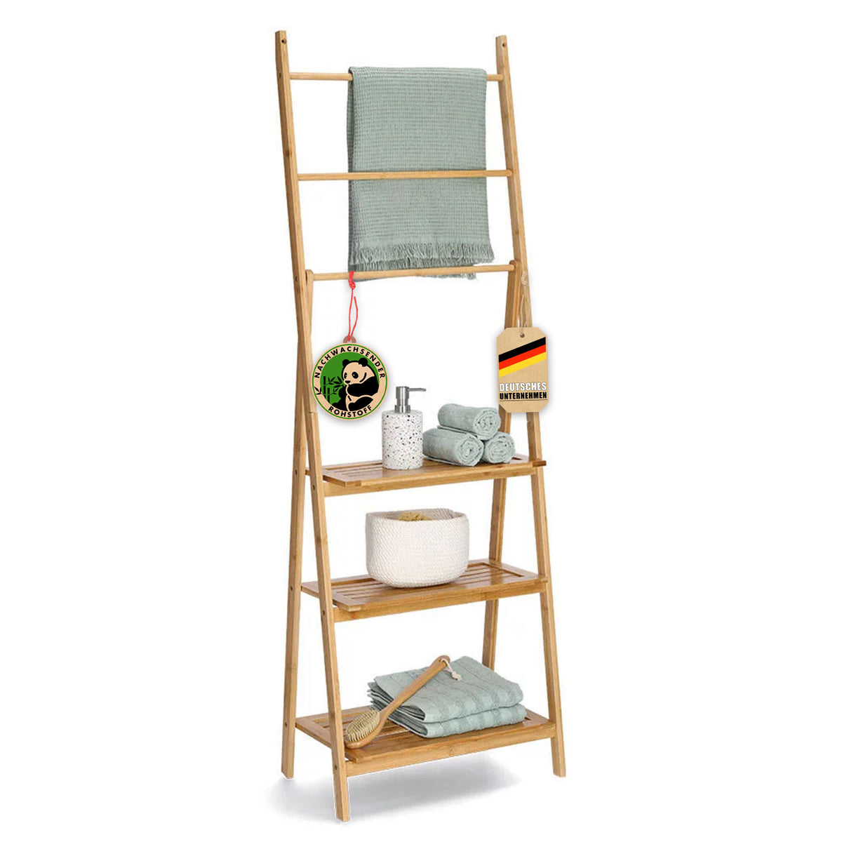 Bamboo towel rail | Minnesota | Folding towel rail with shelves