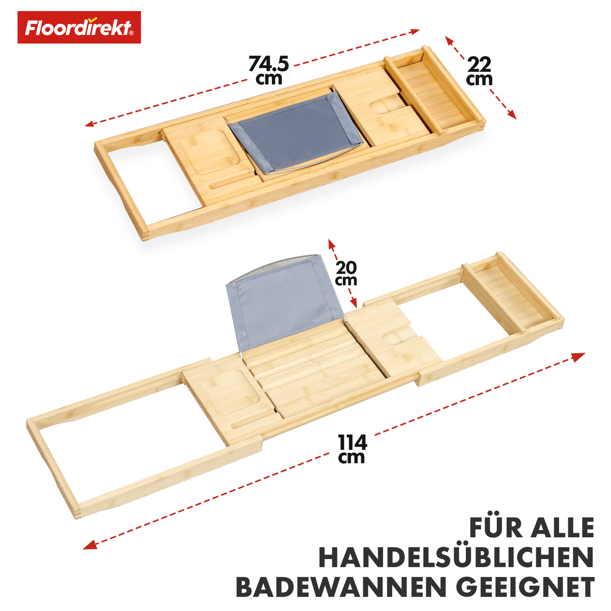 Bamboo bath shelf | Oklahoma | Pull-out bath tray with book shelf