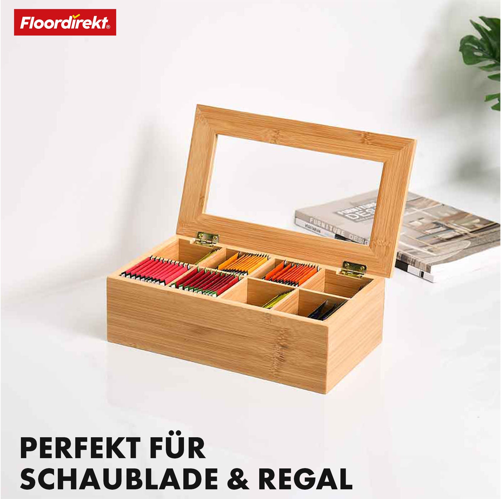 Bamboo tea box with lid | Practical and stylish tea storage | Available in two sizes