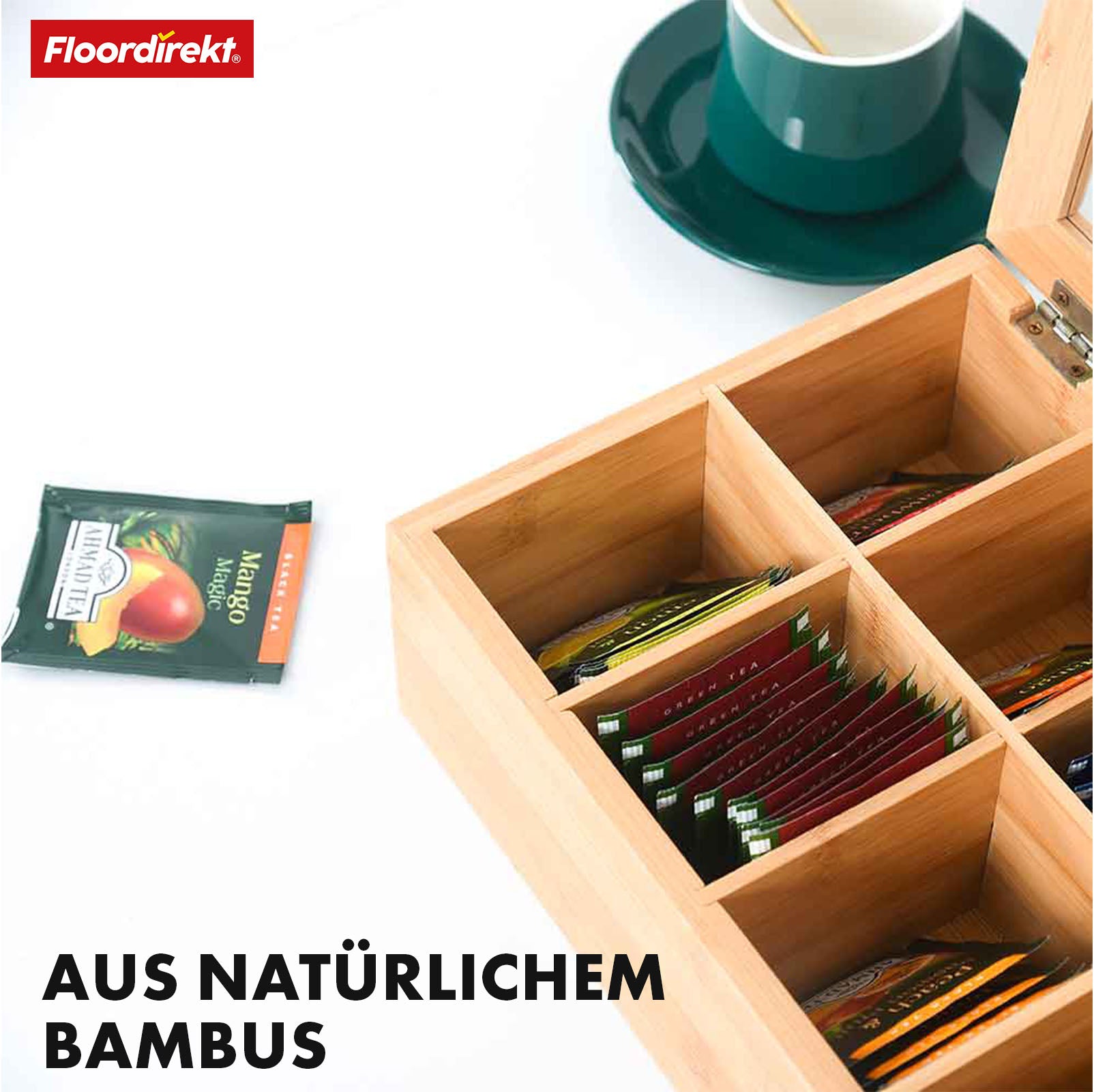 Bamboo tea box with lid | Practical and stylish tea storage | Available in two sizes