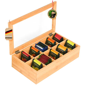 Bamboo tea box with lid | Practical and stylish tea storage | Available in two sizes