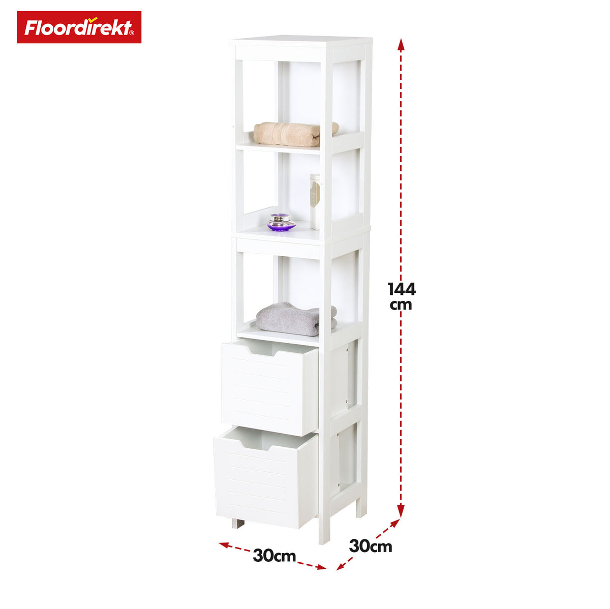 Bathroom cabinet | Idaho | White cabinet with 5 compartments | Compact design for optimum storage space