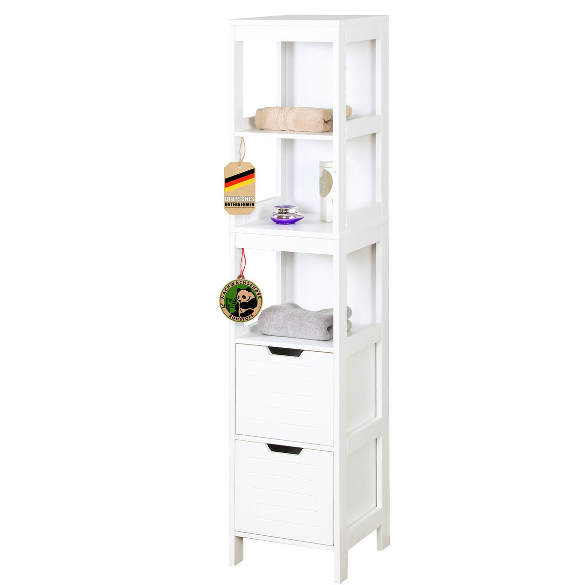 Bathroom cabinet | Idaho | White cabinet with 5 compartments | Compact design for optimum storage space