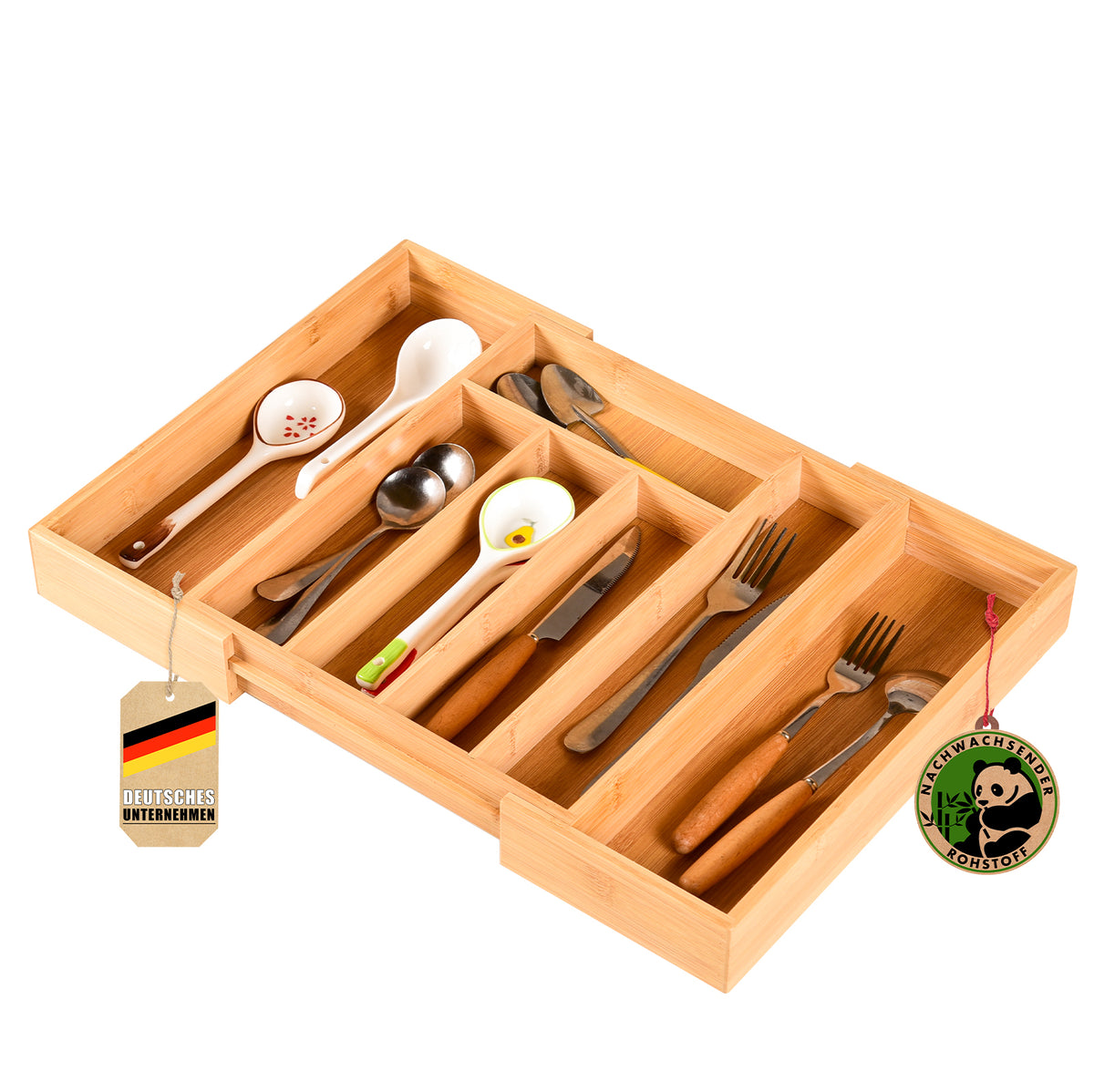 Bamboo cutlery tray | Nevada | Adjustable and sustainable organiser for perfectly customised drawer storage