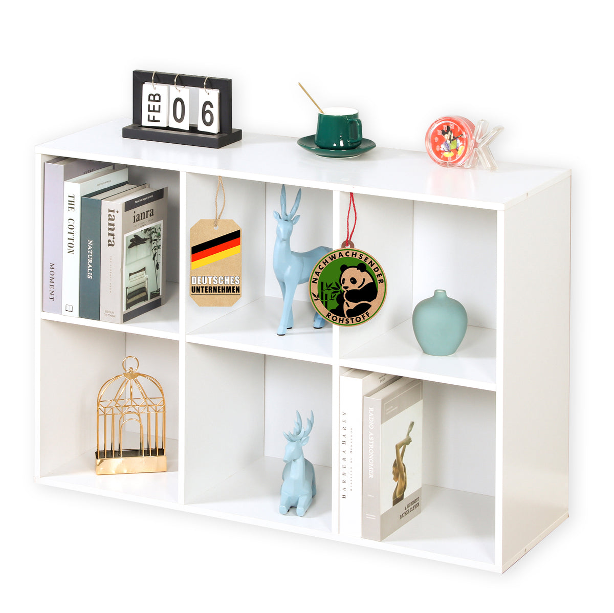 Wooden shelf | Vermont | Stylish shelf with six compartments for an elegant and tidy living atmosphere