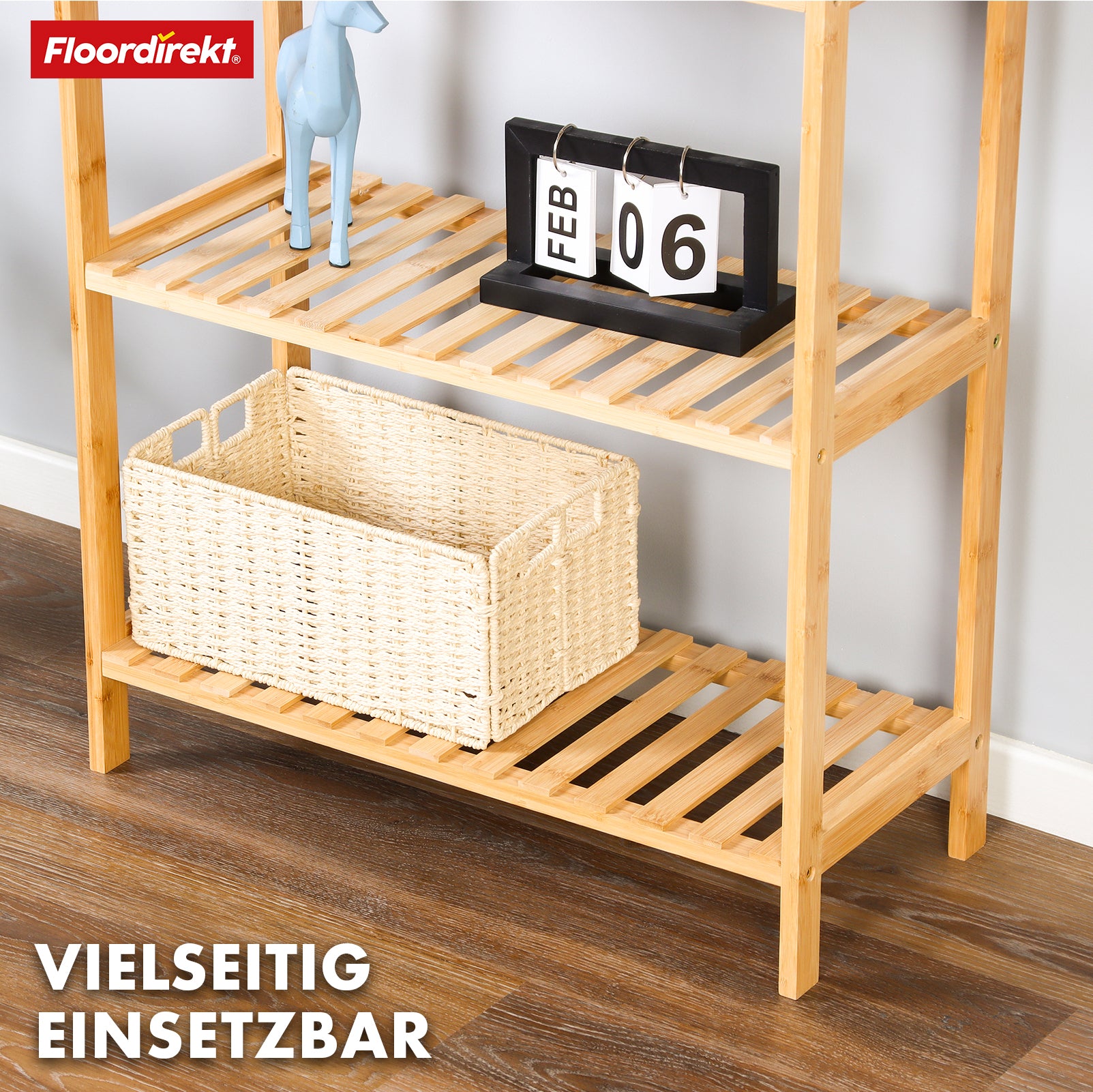 Bamboo standing shelf | Ohio | Space-saving wooden shelf with 4 shelves | Ideal for bathroom, bedroom and living room