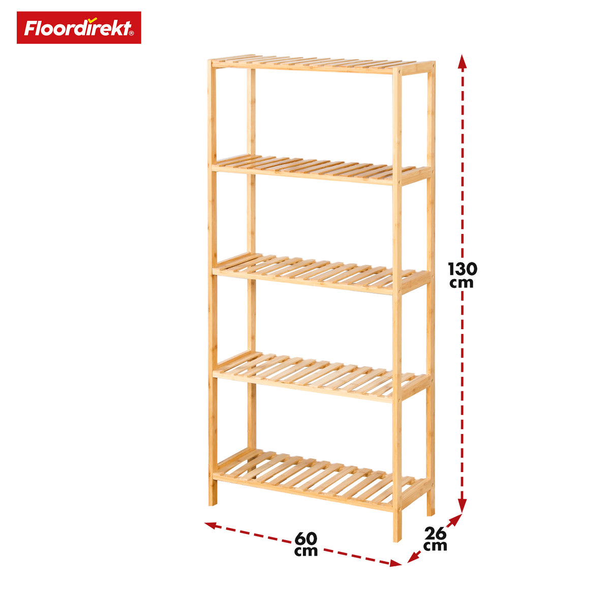 Bamboo standing shelf | Ohio | Space-saving wooden shelf with 4 shelves | Ideal for bathroom, bedroom and living room