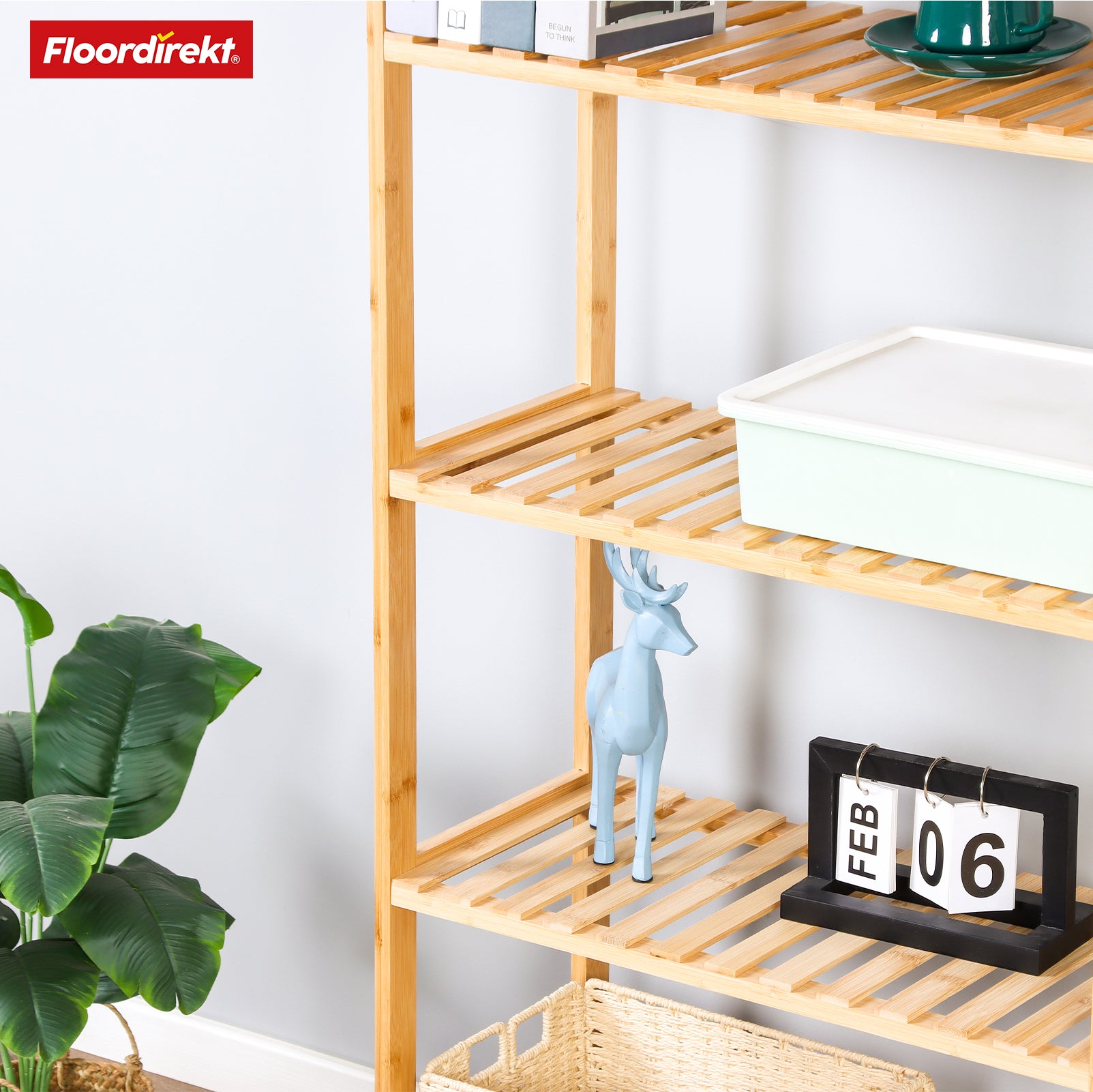 Bamboo standing shelf | Ohio | Space-saving wooden shelf with 4 shelves | Ideal for bathroom, bedroom and living room