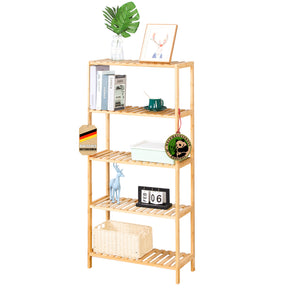 Bamboo standing shelf | Ohio | Space-saving wooden shelf with 4 shelves | Ideal for bathroom, bedroom and living room