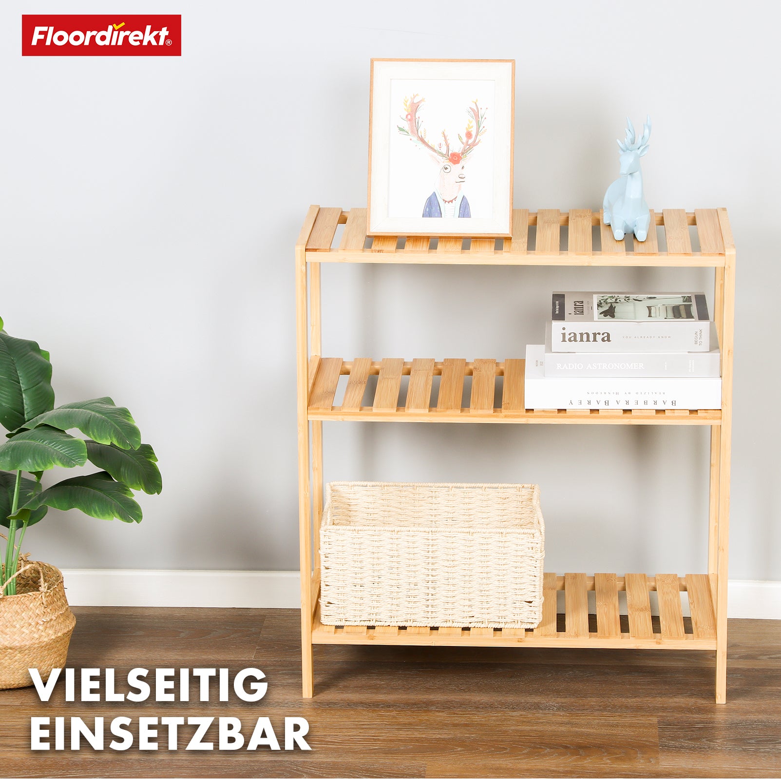 Bamboo standing shelf | Kansas | Elegant and space-saving wooden shelf with 3 shelves for stylish storage