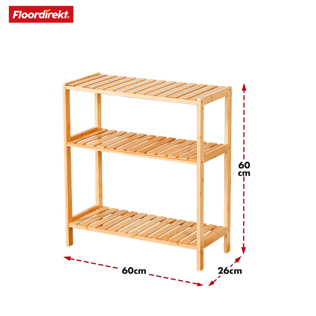 Bamboo standing shelf | Kansas | Elegant and space-saving wooden shelf with 3 shelves for stylish storage