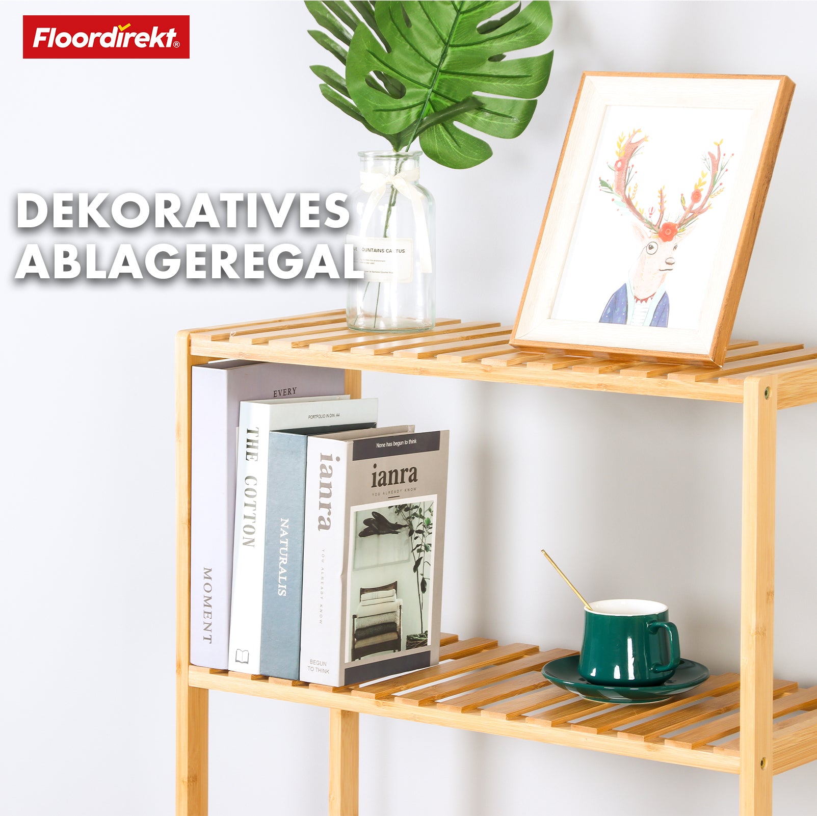 Bamboo standing shelf | Kansas | Elegant and space-saving wooden shelf with 3 shelves for stylish storage