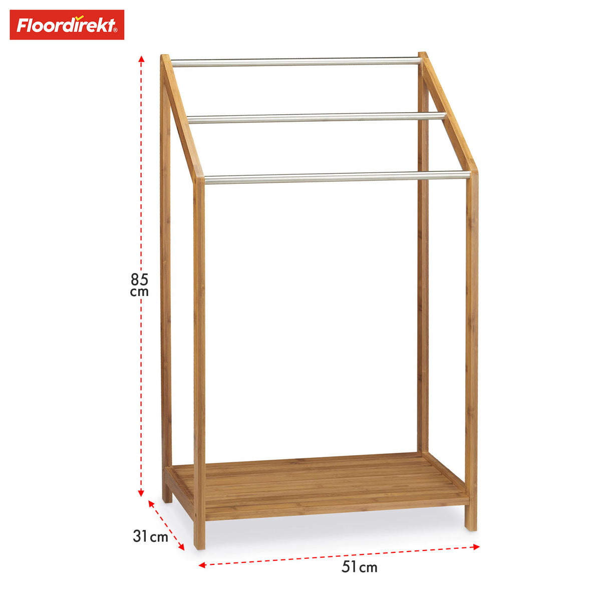 Bamboo towel rail | Illinois | Towel rail with stainless steel bars and practical storage surface