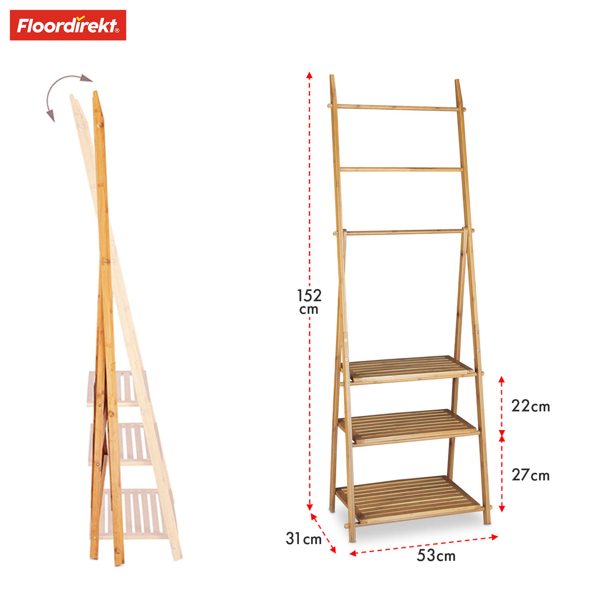 Bamboo towel rail | Minnesota | Folding towel rail with shelves