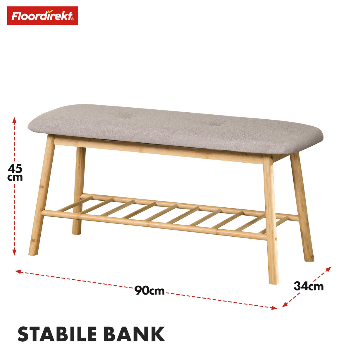 Bamboo bench | Montana | Practical shoe rack with storage space and seating comfort