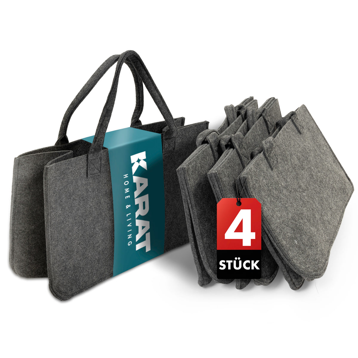 Felt Bag Conny | Firewood Bag | Shopping Bag | Foldable | Set of 4