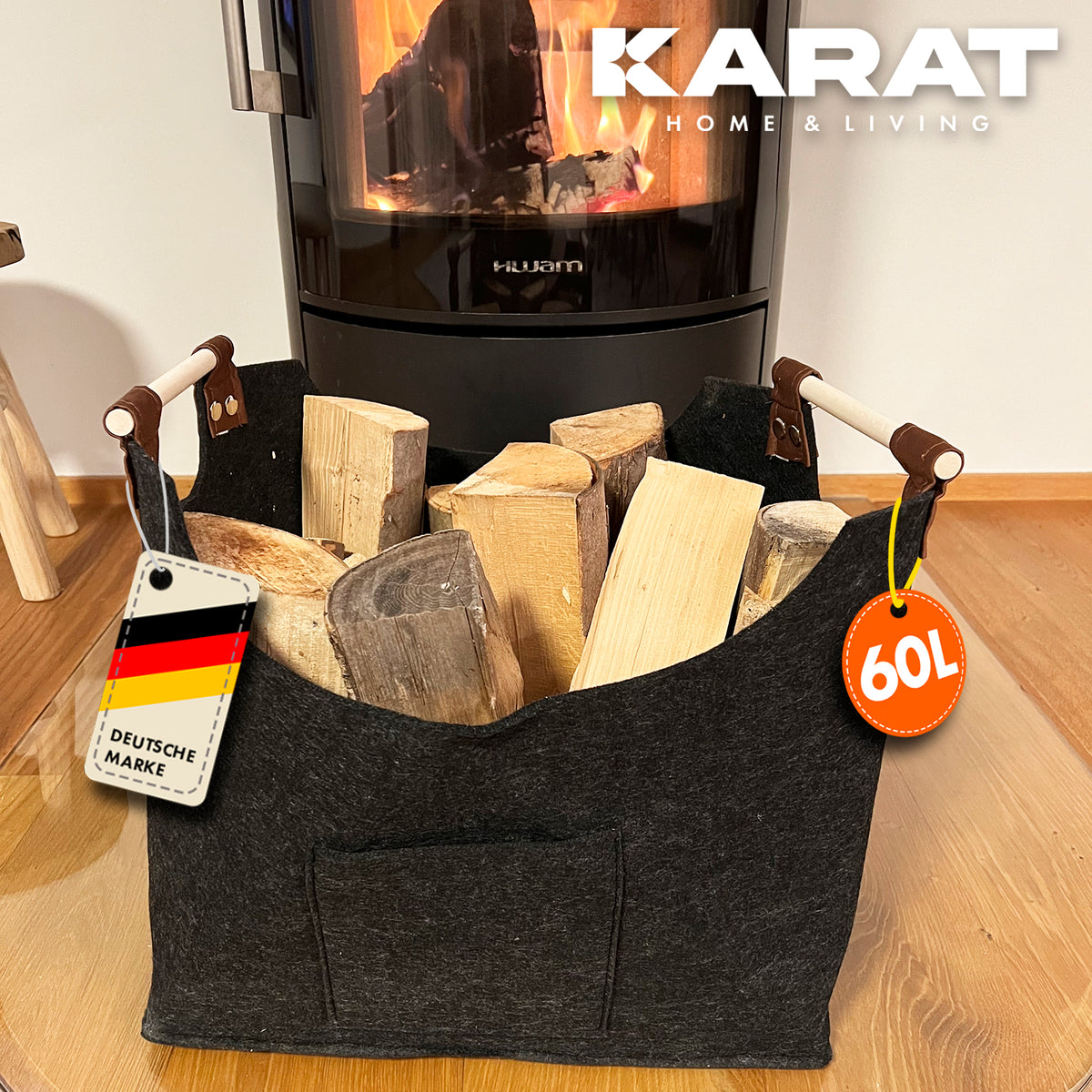 Felt bag Vesta | Firewood bag | Shopping bag | Foldable | Reinforced handle