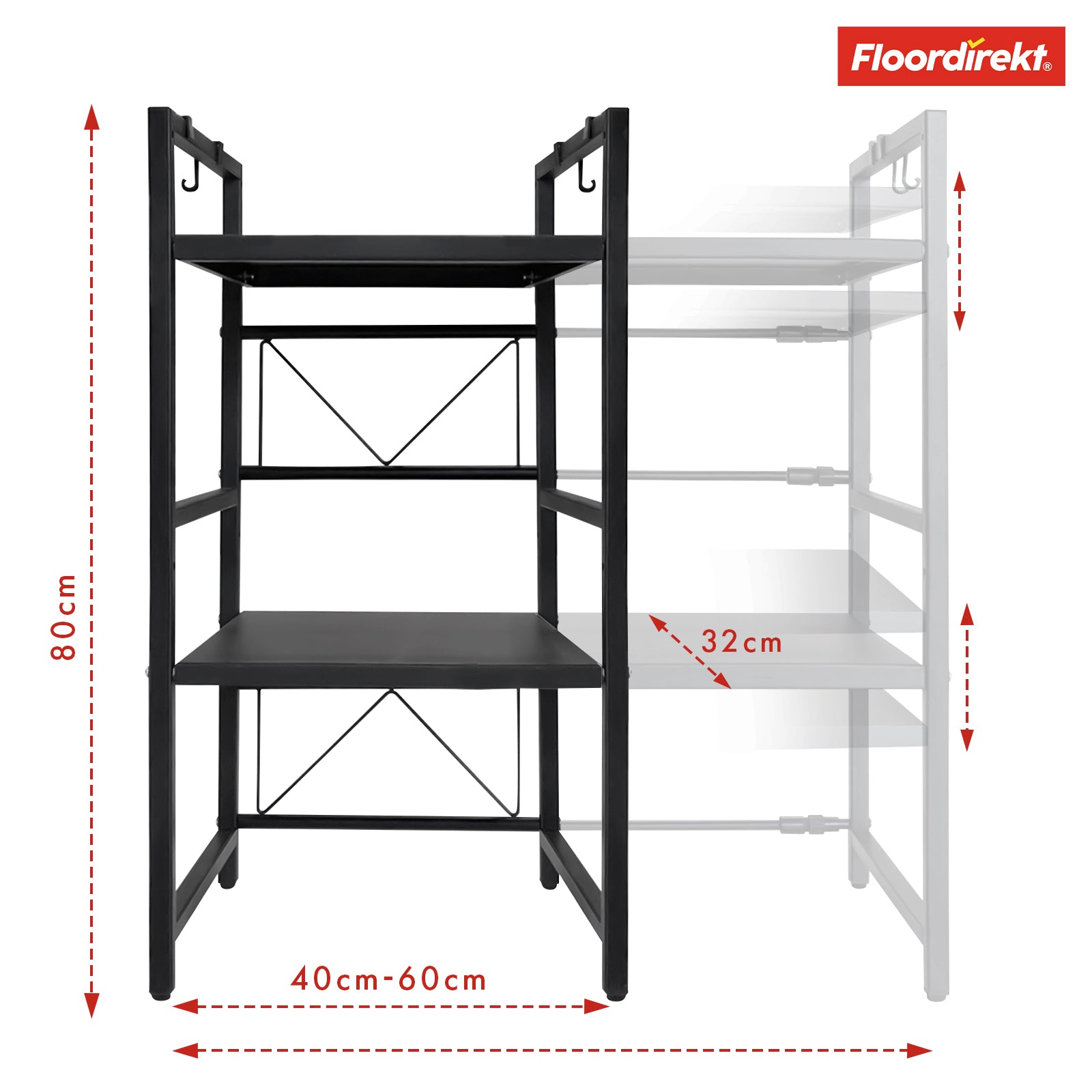 Microwave shelf | Durango | Adjustable kitchen organiser with 3 hooks | Available in 2 sizes