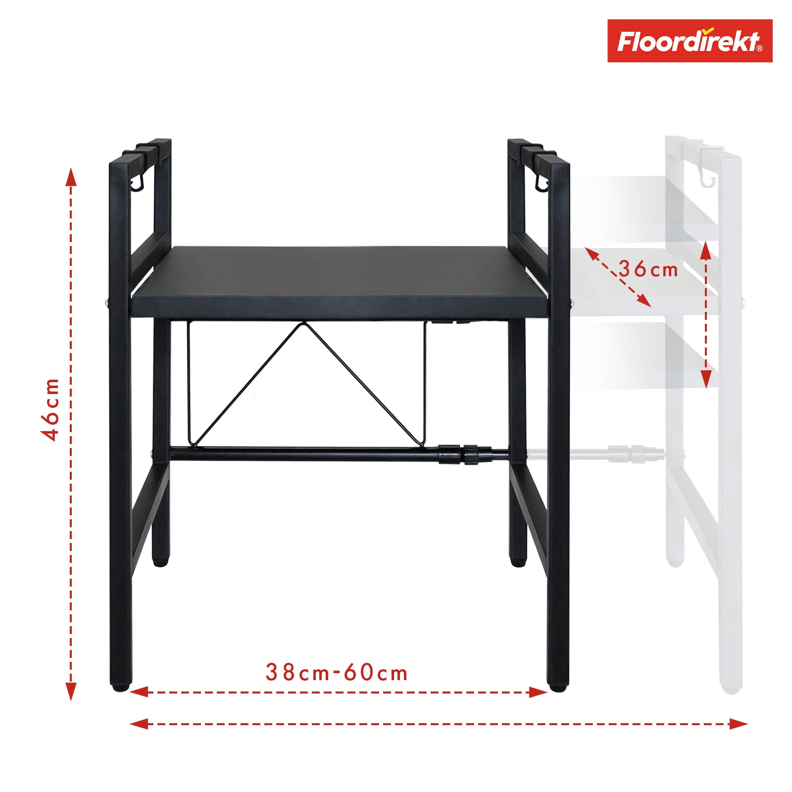 Microwave shelf | Durango | Adjustable kitchen organiser with 3 hooks | Available in 2 sizes