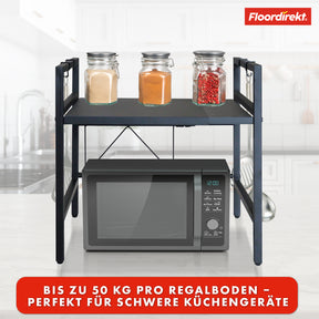 Microwave shelf | Durango | Adjustable kitchen organiser with 3 hooks | Available in 2 sizes