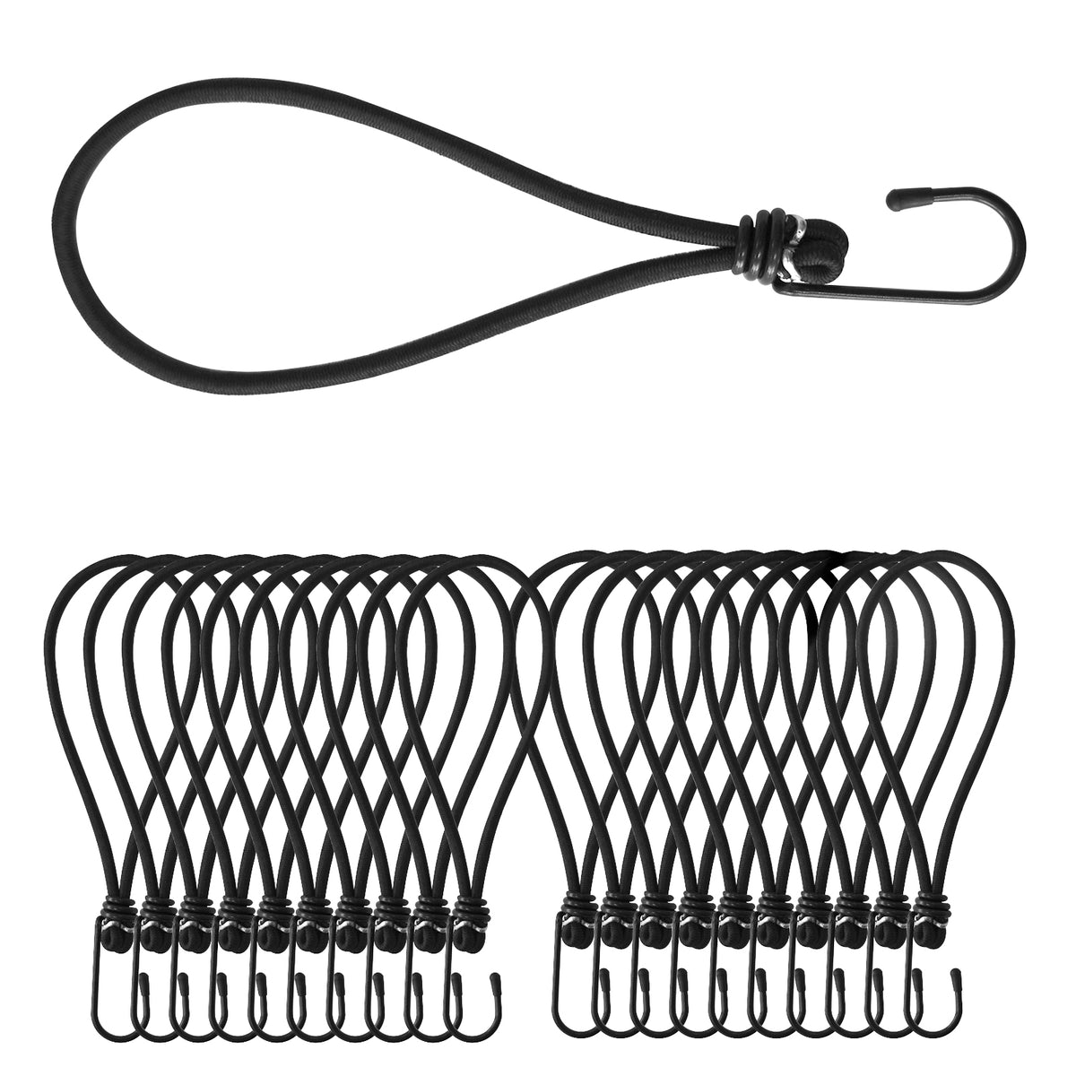 Multifunctional elasticated straps with steel hooks | fastening for tarpaulins nets banners | set of 20